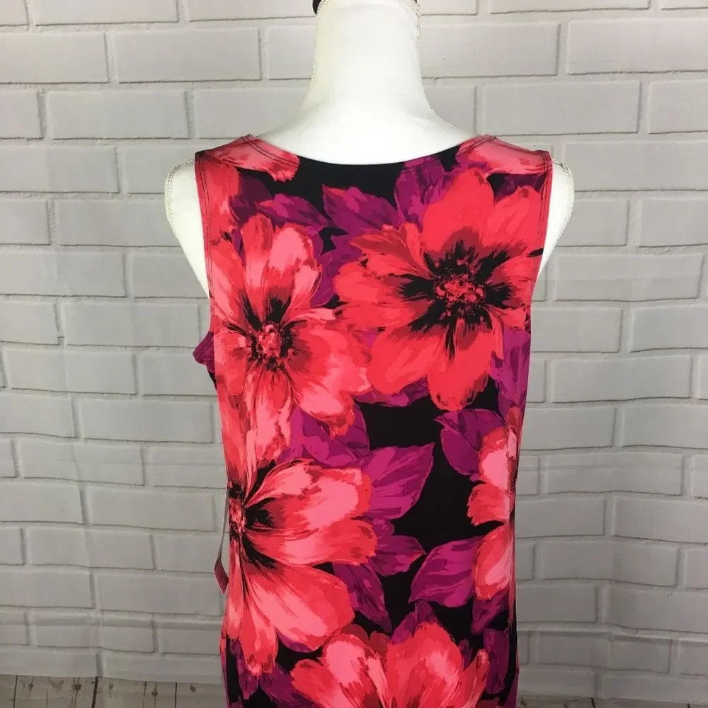 Red Floral Sleeveless Boat Neck Maxi Dress size M medium NWT